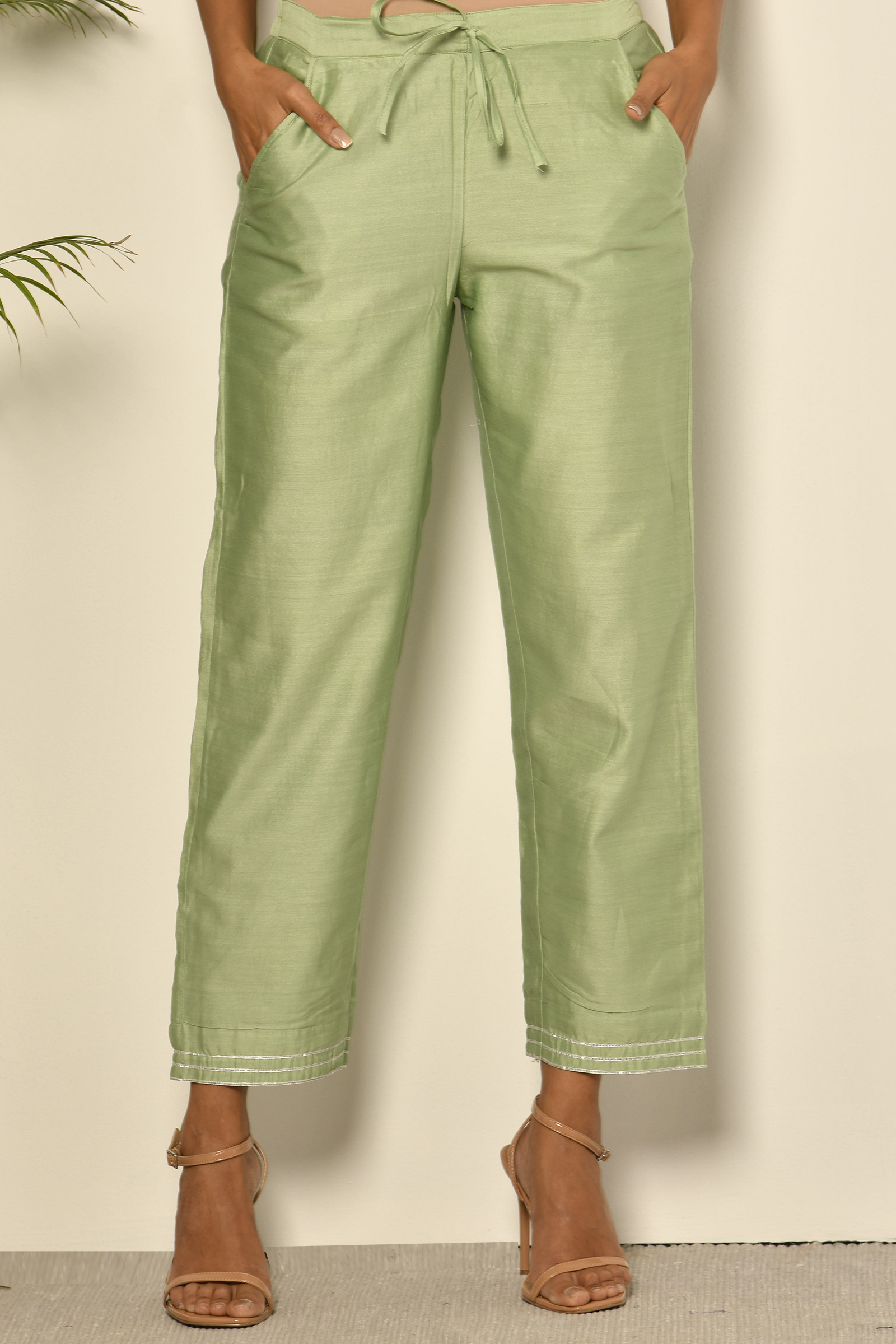 Buy Womens Parrot Green Straight Fit Trousers for Women Online at Bewakoof