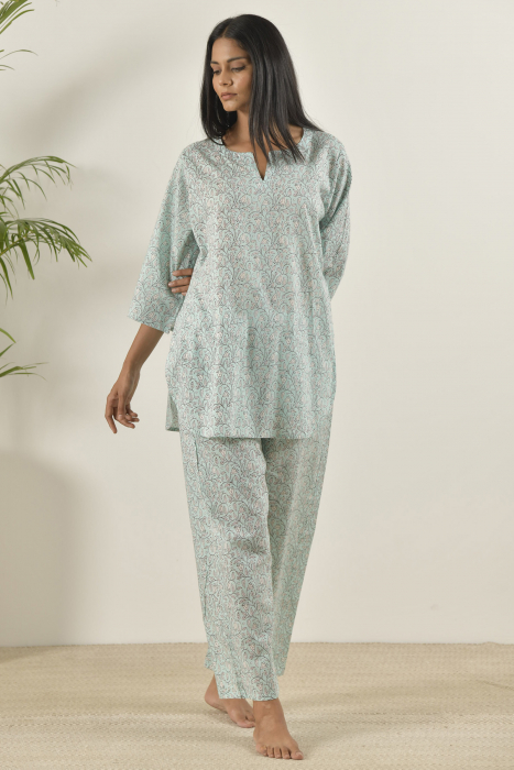 Turquoise Candy Cotton Night Suit