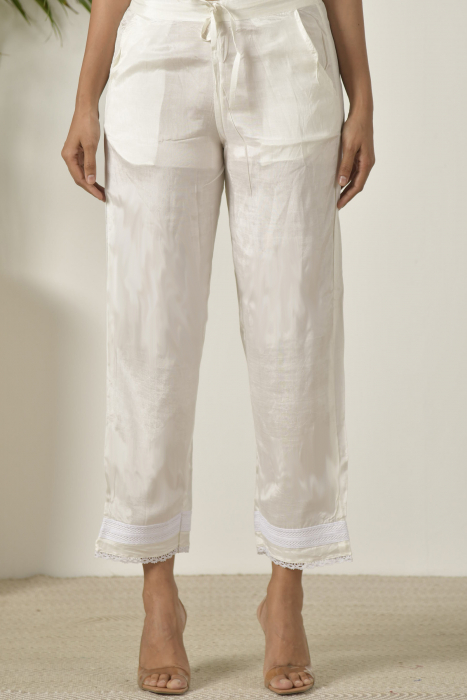 White Bamboo Silk Straight Pant