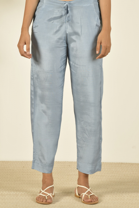 Electric Blue Assam Silk Straight Pant
