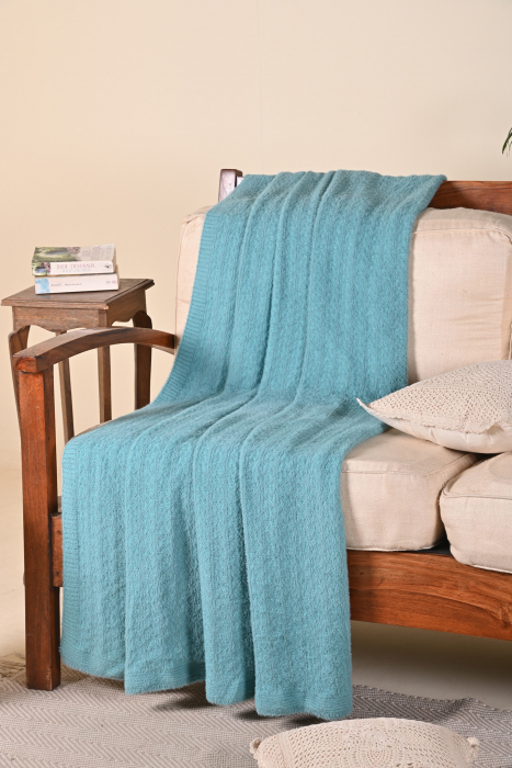 Teal Knitted Woolen Throws