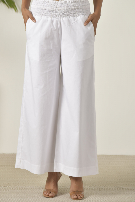 White Wide Leg Cotton Pant