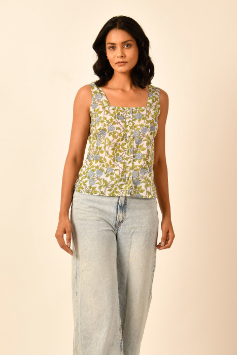 Floral Print Voile Tank Top
