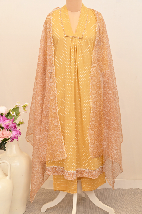 Pin Polka Mustard Kota Dupatta