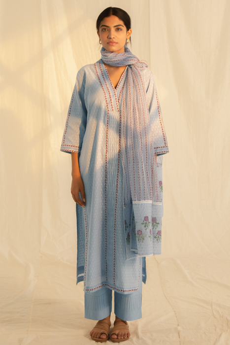 Blue Roses Chanderi Kurta