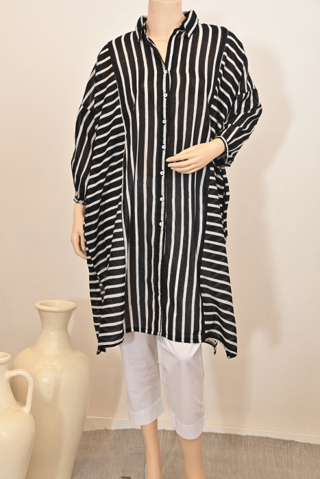 Black Stripe Cotton Kurta