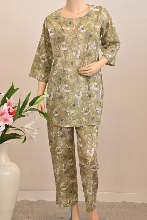 Tropical Green Cotton Night Suit