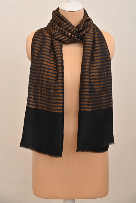 Thin Stripes Zari Stole - Blue