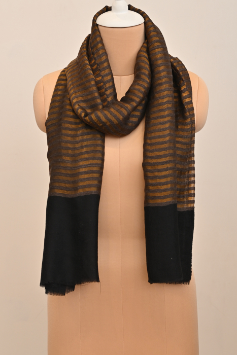 Thin Stripes Zari Stole - Brown