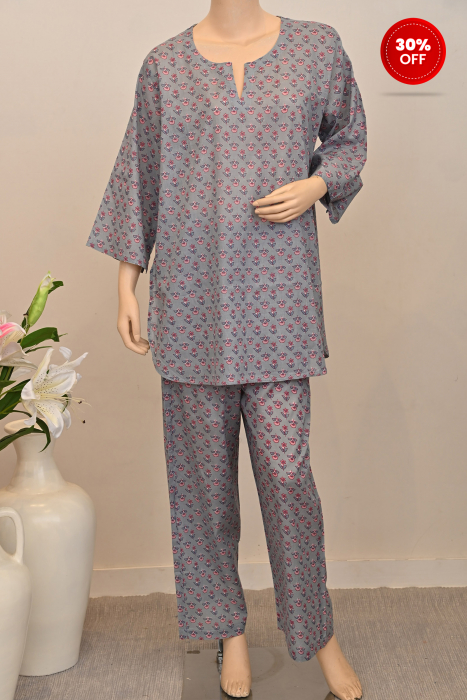 Grey Stream Cotton Night Suit