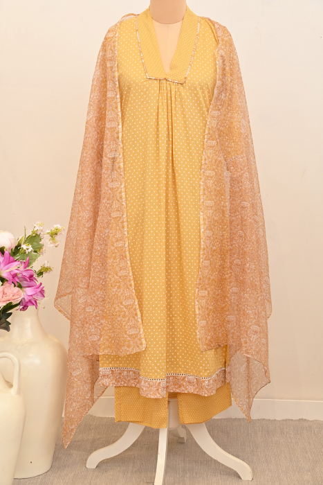 Pin Polka Mustard Voile Kurta