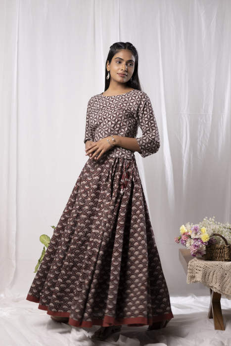 Hand Block Printed Maxi Dress and Cotton Skirt  Mogra Designs