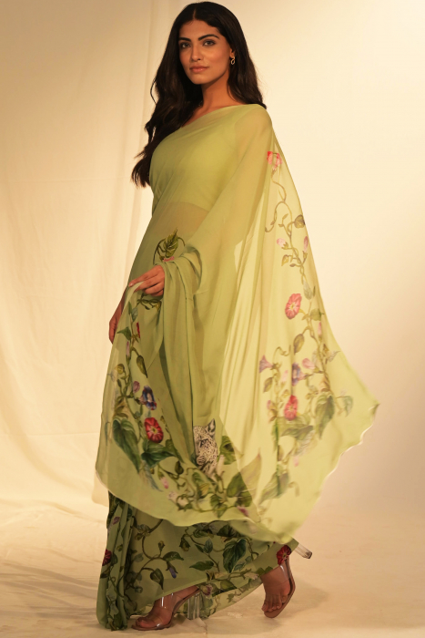 Enchanted Forest - Leopards & Creeper Chiffon Saree