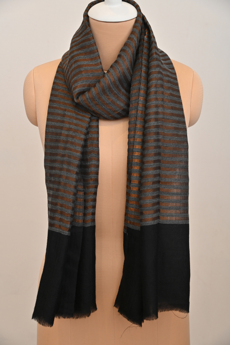 Thin Stripes Zari Stole- Grey