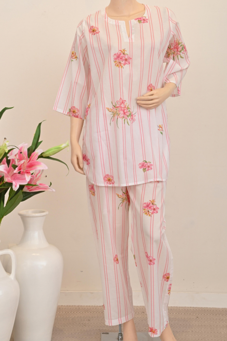 Lined-UP Pink Cotton Night Suit
