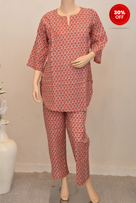 Red Diamonds Cotton Night Suit